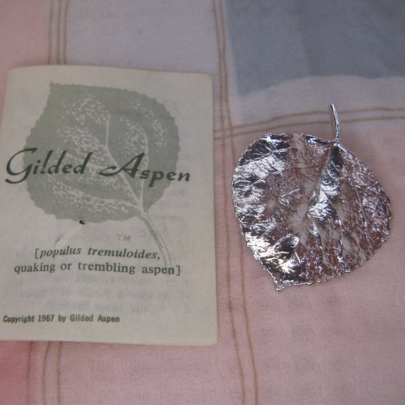 Gilded Aspen Silver Leaf Brooch Pin - Picture 1 of 4